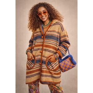 Sears Jr. Bazaar Vintage Southwestern Print Wool Blend Midi Coat, Size Med